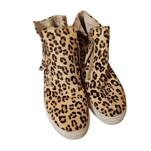 All Black BRAND Leopard Print High Top Calf FUR Fashion Sneakers 36 / US 5.5 - 6 - Picture 2 of 6